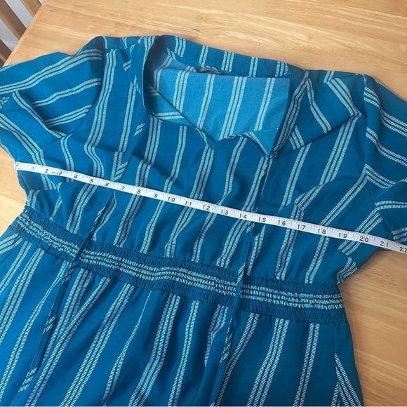 Bloom Chic Plus Size Teal Blue Short Sleeve Dress Size 14 / 16 Striped - Picture 3 of 7